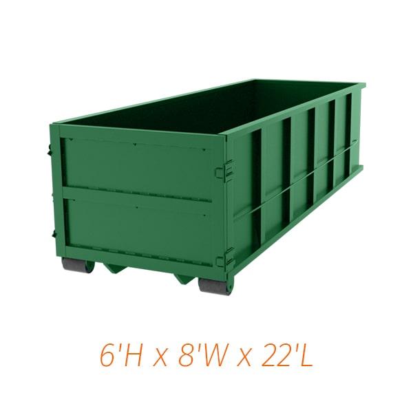 our thirty yard dumpsters can hold a variety of construction debris including wood, drywall, and metal